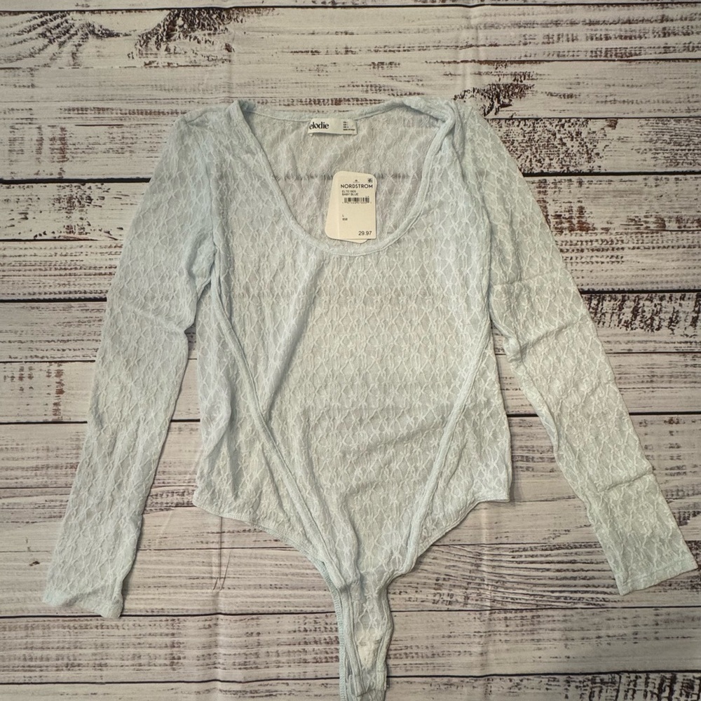 Elodie Sky Blue Textured Bodysuit